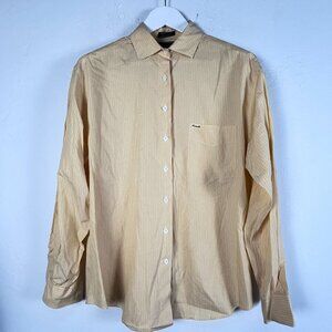 Faconnable Womens Yellow Striped Button-Up Long-Sleeve Shirt Large Lightweight